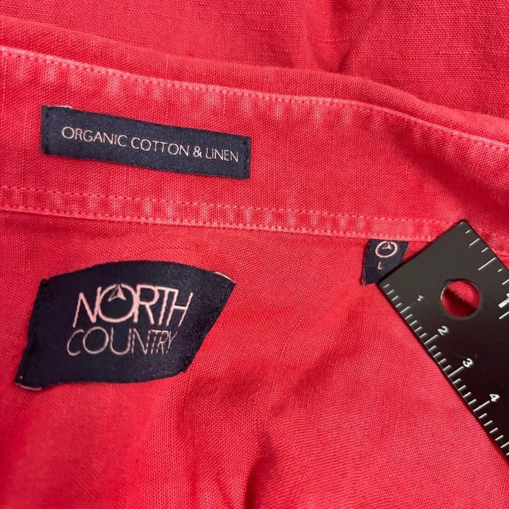 North Country Linen Shirt Womens Large Red Organic Cotton Blend Casual - Picture 3 of 11